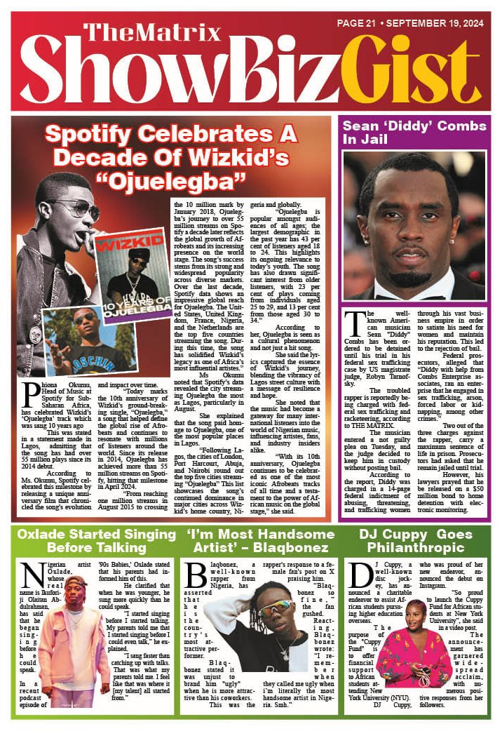 standard_ngr's tweet photo. 17. Matrix Showbiz
- Spotify celebrates a decade of Wizkid Ojuelegba
18. Matrix Sport
- #ChampionsLeague round of 16 PSG, Dortmund secure wins; Inter Milan stalemates Man City
Tags: #SpotifyPlaylist I #CityInter I #PSGGER I #LaCasaDeLosFamososMx2 I #LCDLFM2 I #BRUBVB I #LCK I https://t.co/tmBnAnjelI