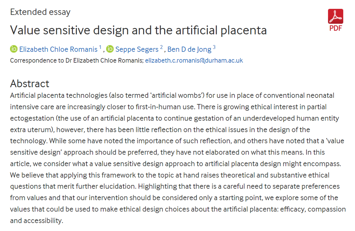 Dr (Elizabeth) Chloe Romanis (@ecromanis) on Twitter photo āØNew paper just out in <a href="/JME_BMJ/">J. of Medical Ethics</a> - in it, Seppe Segers, Ben de Jong and I explore ethical questions surrounding the design of the artificial placenta and reflect on the utility of a value sensitive approach in context. Link: jme.bmj.com/content/early/⦠<a href="/DurhamLawSchool/">Durham Law School</a> <a href="/DurhamCELLS/">Durham CELLS</a> āØNew paper just out in <a href="/JME_BMJ/">J. of Medical Ethics</a> - in it, Seppe Segers, Ben de Jong and I explore ethical questions surrounding the design of the artificial placenta and reflect on the utility of a value sensitive approach in context. Link: jme.bmj.com/content/early/⦠<a href="/DurhamLawSchool/">Durham Law School</a> <a href="/DurhamCELLS/">Durham CELLS</a>
