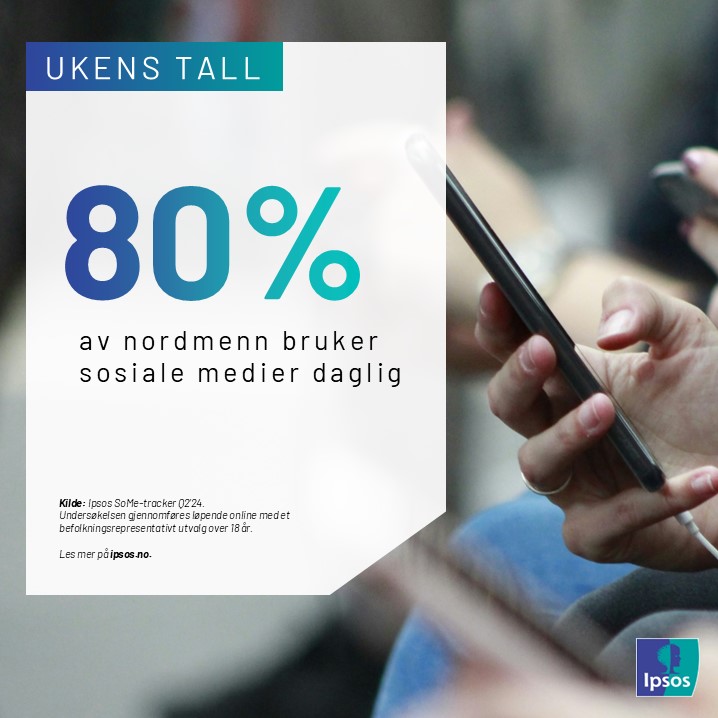 Ukens tall #38: 8 av 10 nordmenn er på sosiale medier daglig

Klikk på lenken for å finne ut mer:
ipsos.com/nb-no/ukens-ta…

#ipsos #norge #sometracker #some #ukenstall