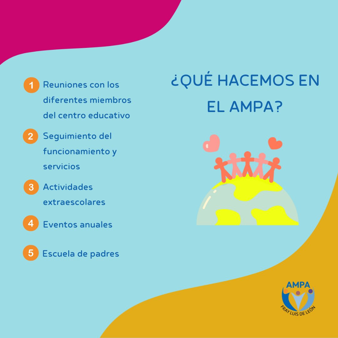 ampafrayluis's tweet photo. Hazte socio del #ampa

Reuniones con diferentes miembros del centro educativo, eventos anuales… Todo eso y más organizamos en el #ampa.

Si tienes dudas ve a secretaría y pregunta.
¡No te pierdas ser puna parte importante del centro de tus hijos! https://t.co/dD3nakwtLX