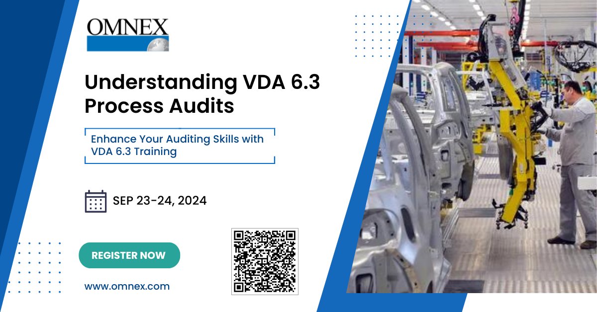 omnexindia's tweet image. 𝐒𝐭𝐚𝐲 𝐀𝐡𝐞𝐚𝐝: 𝐕𝐃𝐀 𝟔.𝟑 𝐏𝐫𝐨𝐜𝐞𝐬𝐬 𝐀𝐮𝐝𝐢𝐭𝐬 𝐓𝐫𝐚𝐢𝐧𝐢𝐧𝐠 𝐀𝐯𝐚𝐢𝐥𝐚𝐛𝐥𝐞!

Understanding VDA 6.3 Process Audits
Date: Sep 23-24, 2024
Enroll Now: hubs.li/Q02Qpxqg0

#VDA63 #ProcessAudits #TrainingCourse #QualityManagement #AutomotiveIndustry #VDA