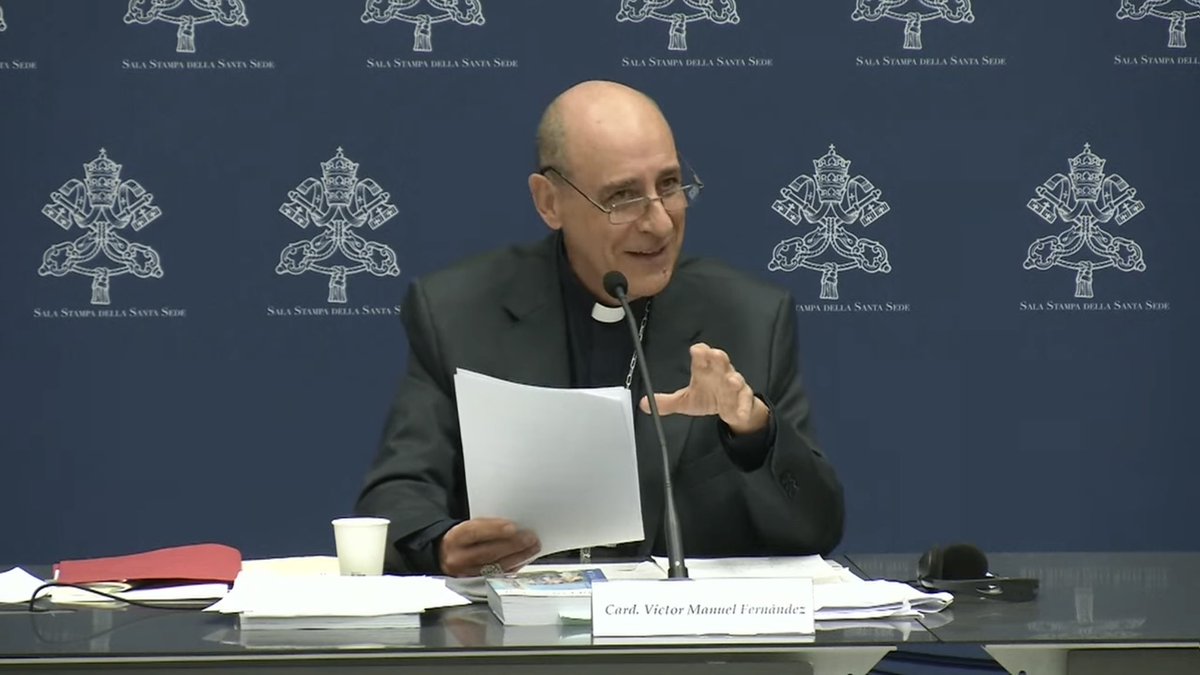 CatholicSat's tweet photo. This Medjugorje Press Conference takes a very strange turn with Tucho Fernández defending the Vatican’s decision to approve devotion to Medjugorje, by listing a number of heretical statements made by Saints and Doctors of the Church. https://t.co/ojyaTlujRq