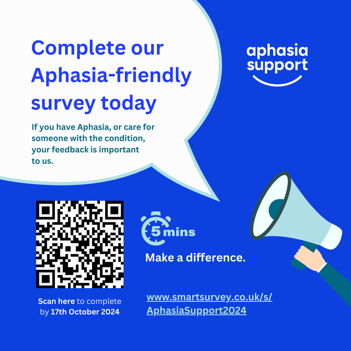 Do you have Aphasia, or care for someone with the condition? 

Just 5 minutes of your time will make a difference. 

Complete our Aphasia-friendly survey today: loom.ly/A4Vlx_c