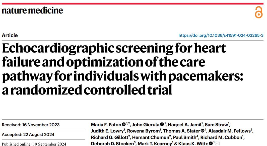 Dr Klaus Witte MD (@klauskwitte) on Twitter photo Does #echocardiography screening for #HF in a #pacemaker population improve clinical outcomes?
See our paper <a href="/NatureMedicine/">Nature Medicine</a> - only when delivered by specialised integrated #heartfailure and devices clinic.
nature.com/articles/s4159… Does #echocardiography screening for #HF in a #pacemaker population improve clinical outcomes?
See our paper <a href="/NatureMedicine/">Nature Medicine</a> - only when delivered by specialised integrated #heartfailure and devices clinic.
nature.com/articles/s4159…