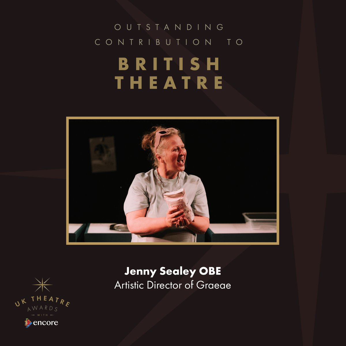 UK Theatre (@uk_theatre) on Twitter photo A huge congratulations to <a href="/GraeaeJennyS/">Jenny Sealey</a>, Artistic Director of @graeae, announced as the 2024 recipient of the Outstanding Contribution to British Theatre Award!
She will be honoured at this year's UK Theatre Awards.
Read more > uktheatre.org/jenny-sealey-t…
#UKTAwards A huge congratulations to <a href="/GraeaeJennyS/">Jenny Sealey</a>, Artistic Director of @graeae, announced as the 2024 recipient of the Outstanding Contribution to British Theatre Award!
She will be honoured at this year's UK Theatre Awards.
Read more > uktheatre.org/jenny-sealey-t…
#UKTAwards