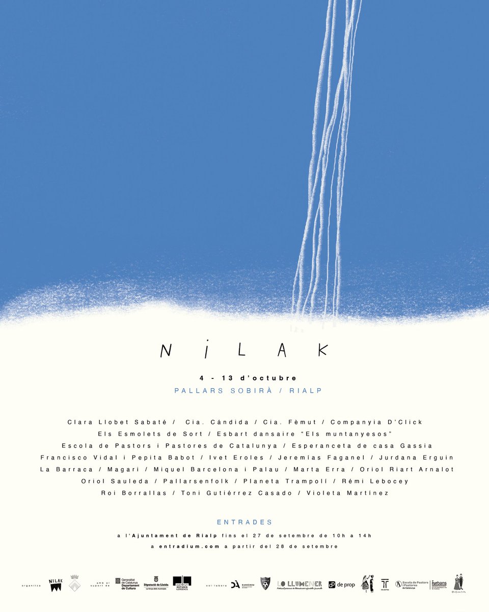 nilak_cti's tweet image. Felices de compartir-vos el cartell de la pròxima itinerància de #nilak a #Rialp del 4 al 13 d'octubre. Tot el programa i tota la  informació la podeu trobar a la bio del perfil.

@cultura_cat @CoNCACultura @IEILleida @ajrialp @CCPallarsSobira @dansaneu @vinsdeltros #pallars