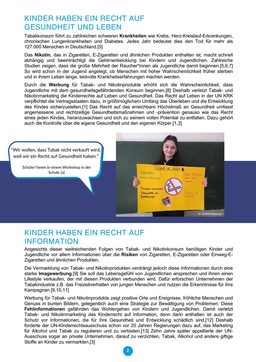unfairtobacco's tweet photo. Im Rahmen der Initiative #KinderOhneAlkoholundNikotin veröffentlichen wir gemeinsam mit 14 weiteren Organisationen ein neues Factsheet.
Es zeigt, wie #Werbung für Tabak-&amp; Nikotinprodukte #Kinderrechte verletzt und warum es ein Werbeverbot braucht.⬇️
https://t.co/HoMAMyGW5j https://t.co/uhkGv7i1ih