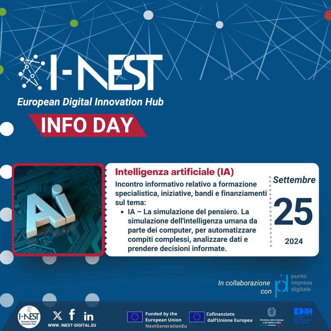 I-NEST (@inest_digitaleu) on Twitter photo ๐๐ป๐๐ฒ๐น๐น๐ถ๐ด๐ฒ๐ป๐๐ฎ ๐ฎ๐ฟ๐๐ถ๐ณ๐ถ๐ฐ๐ถ๐ฎ๐น๐ฒ: partecipa al nuovo ๐๐ก๐๐ข ๐๐๐ฌ๐
๐๏ธ ๐ ๐ฒ๐ฟ๐ฐ๐ผ๐น๐ฒ๐ฑ๐ถฬ ๐ฎ๐ฑ ๐๐ฒ๐๐๐ฒ๐บ๐ฏ๐ฟ๐ฒ, alle 11:00.
๐ก Parleremo di ๐๐ป๐๐ฒ๐น๐น๐ถ๐ด๐ฒ๐ป๐๐ฎ ๐๐ฟ๐๐ถ๐ณ๐ถ๐ฐ๐ถ๐ฎ๐น๐ฒ
โก๏ธ Iscriviti: bit.ly/3XNqx7R ๐๐ป๐๐ฒ๐น๐น๐ถ๐ด๐ฒ๐ป๐๐ฎ ๐ฎ๐ฟ๐๐ถ๐ณ๐ถ๐ฐ๐ถ๐ฎ๐น๐ฒ: partecipa al nuovo ๐๐ก๐๐ข ๐๐๐ฌ๐
๐๏ธ ๐ ๐ฒ๐ฟ๐ฐ๐ผ๐น๐ฒ๐ฑ๐ถฬ ๐ฎ๐ฑ ๐๐ฒ๐๐๐ฒ๐บ๐ฏ๐ฟ๐ฒ, alle 11:00.
๐ก Parleremo di ๐๐ป๐๐ฒ๐น๐น๐ถ๐ด๐ฒ๐ป๐๐ฎ ๐๐ฟ๐๐ถ๐ณ๐ถ๐ฐ๐ถ๐ฎ๐น๐ฒ
โก๏ธ Iscriviti: bit.ly/3XNqx7R