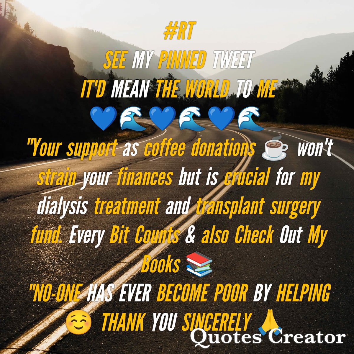 Your small donation or book order would greatly boost my hope and aid in my dialysis treatment and transplant surgery fund.
<a href="/ColleenF1957/">ColleenF1957</a>
@cookgirl63
<a href="/Jst4fun90/">Just4Fun</a>
@sonjairina
<a href="/841920Meema6/">MeemaSue6isTrueBlue</a>
<a href="/CheriC1/">🇺🇦⚓️VeteranWithoutCountry⚖🦂🪬</a>
<a href="/WhitePole_/">Ｗｈｉｔｅ Ｐｏｌｅ</a>
<a href="/SimonDolbyKent/">Simon Dolby</a>
<a href="/ElayneK21/">ElayneMcK21</a>
<a href="/MsTrixieRVA/">Trixie- I ☕ ✏️📝 teach!</a>
<a href="/PaulFromTheBx/">P.A.Rosenberg USAF✡️Vet_#Kamala4President</a>
@julieandry1