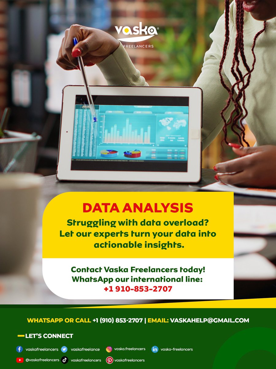 vaskafreelance's tweet photo. Struggling with data overload? Let our experts turn your data into actionable insights. Contact Vaska Freelancers today! WhatsApp our international line: +1 910-853-2707
#VaskaFreelancers #Vaska #Vaskagrow #fyp #DataExperts #BookNow https://t.co/fmCJvmRk7X