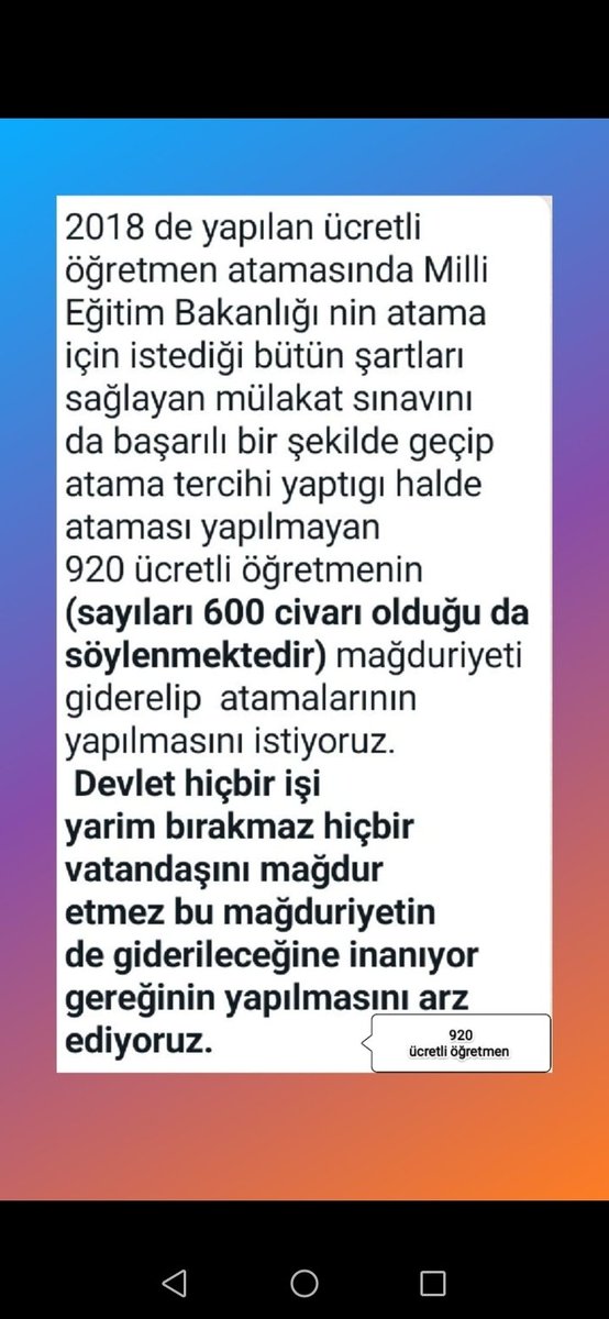 <a href="/DemirFerit/">Ferit Demir</a> Ferit bey 920 magdur öğretmeninde sesi olurmusunuz  lütfen
iki ayrı farklı atamada  yapılan besbin ücretli öğretmen atamasinda tüm şartları sağlayan geride kalan 920 ogretmeni
 goz ardı ederek
besbin kuran kursu hocası aynı şekilde geride  kalan 1200 kişinin atamasını yaptılar