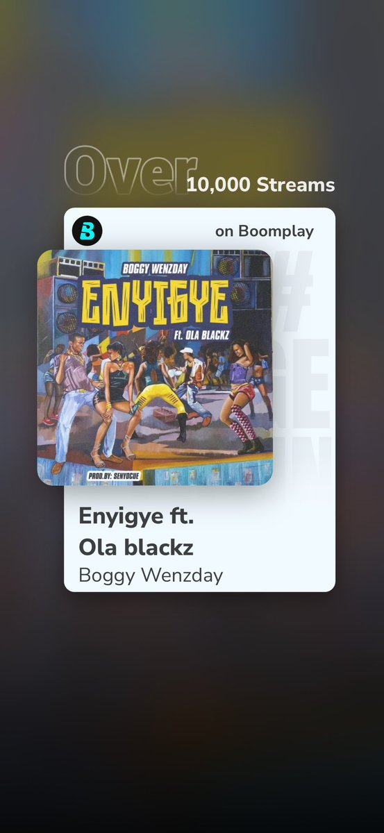 THANK YOU FOR 10,000+ STREAMS!🎉

I’m beyond grateful for your love and support! Hitting 10,000 streams on Boomplay wouldn’t have been possible without you. Let’s keep this journey going—more music on the way! #Enyigye #Boomplay #Boggywenzday