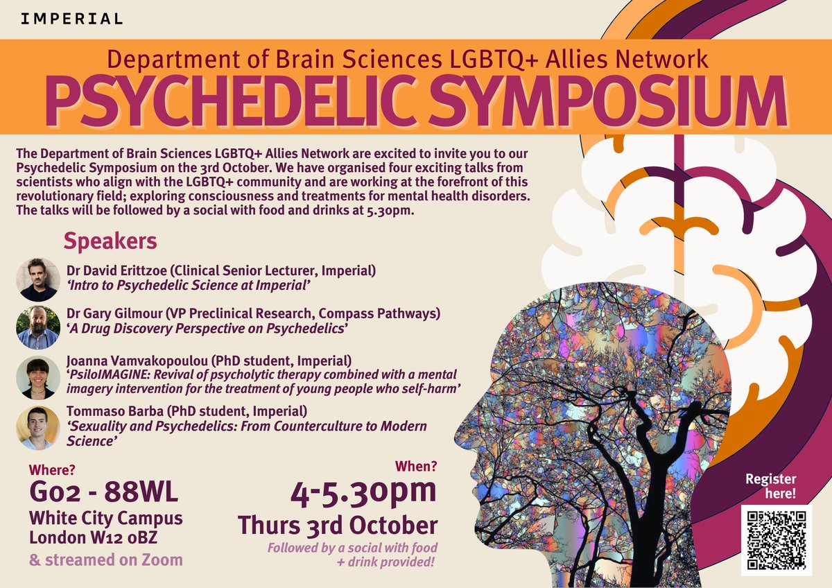 Alexi Nott 🏳️🌈 (@nottalexi) on Twitter photo Interested in psychedelic research?!? The LGBTQ+ Allies network <a href="/ImperialBrains/">Imperial Department of Brain Sciences</a> is hosting a special symposium featuring <a href="/DavidErritzoe/">david erritzoe</a> <a href="/tommaso_barba/">Tommaso Barba</a> <a href="/joannavamvako/">Joanna Vamvakopoulou</a> from the <a href="/ImperialMed/">Imperial Medicine</a> Centre for Psychedelic Research and Gary Gilmor from <a href="/COMPASSPathway/">Compass Pathways</a>. More details 👇 Interested in psychedelic research?!? The LGBTQ+ Allies network <a href="/ImperialBrains/">Imperial Department of Brain Sciences</a> is hosting a special symposium featuring <a href="/DavidErritzoe/">david erritzoe</a> <a href="/tommaso_barba/">Tommaso Barba</a> <a href="/joannavamvako/">Joanna Vamvakopoulou</a> from the <a href="/ImperialMed/">Imperial Medicine</a> Centre for Psychedelic Research and Gary Gilmor from <a href="/COMPASSPathway/">Compass Pathways</a>. More details 👇