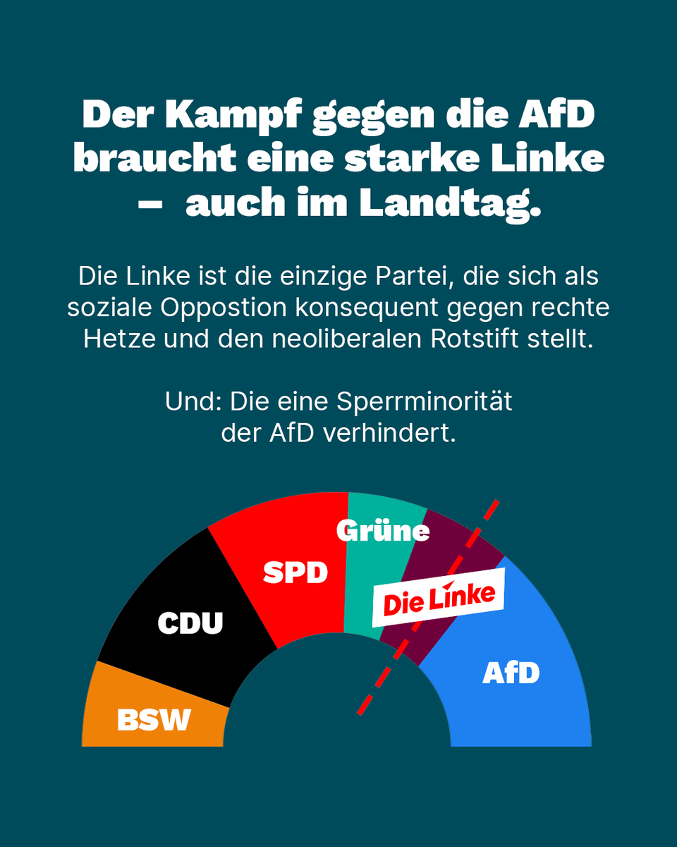 Wenn du #Woidke wählst, wählst du den Rechtsruck! 🚨 Wir brauchen #DieLinke im Landtag, die für soziale Gerechtigkeit, faire Löhne &amp; gegen die AfD kämpft. Ohne uns gibt es keine echte Opposition für die Armen und Schwachen. ✊ #Gerechtigkeit #noAfD #diesmallinks #Landtag