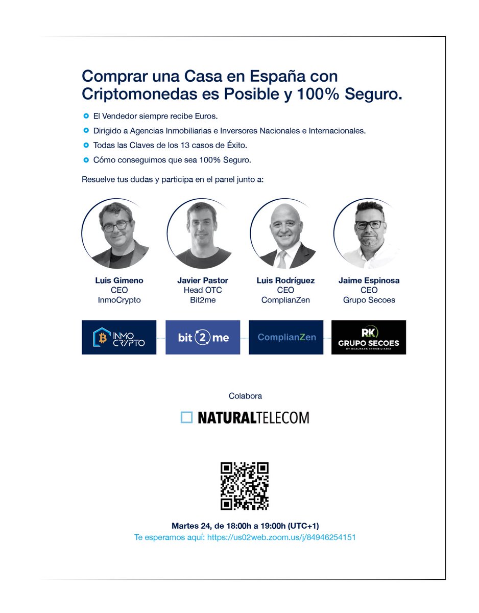 ¿Sabes que comprar una casa en España con Criptomonedas es una realidad? 👌🏻

Y esto es gracias a la coordinación de Notarios, Exchanges, Compliance e Inmobiliarias, con un procedimiento 100% seguro con un tiempo medio de 20 días 👍

Resolvemos todas tus dudas 🫵