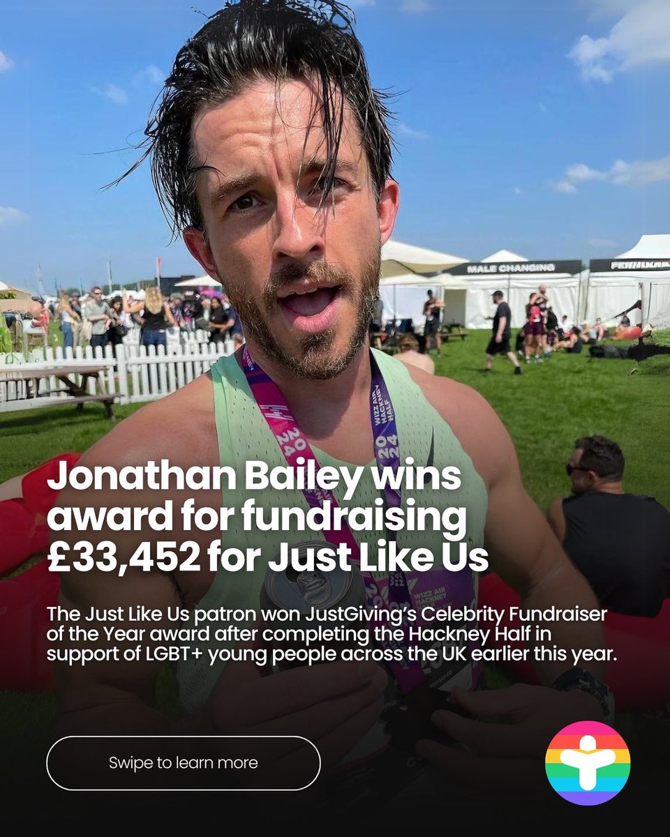 Just Like Us (@justlikeusuk) on Twitter photo Jonathan Bailey has been awarded <a href="/JustGiving/">JustGiving</a>’s Celebrity Fundraiser of the Year after raising an incredible £33,452 for Just Like Us!🌟🌈
“If Just Like Us were around when I was at school, it would have been a lot easier and I would’ve had a joyful time” shared Jonathan. Jonathan Bailey has been awarded <a href="/JustGiving/">JustGiving</a>’s Celebrity Fundraiser of the Year after raising an incredible £33,452 for Just Like Us!🌟🌈
“If Just Like Us were around when I was at school, it would have been a lot easier and I would’ve had a joyful time” shared Jonathan.