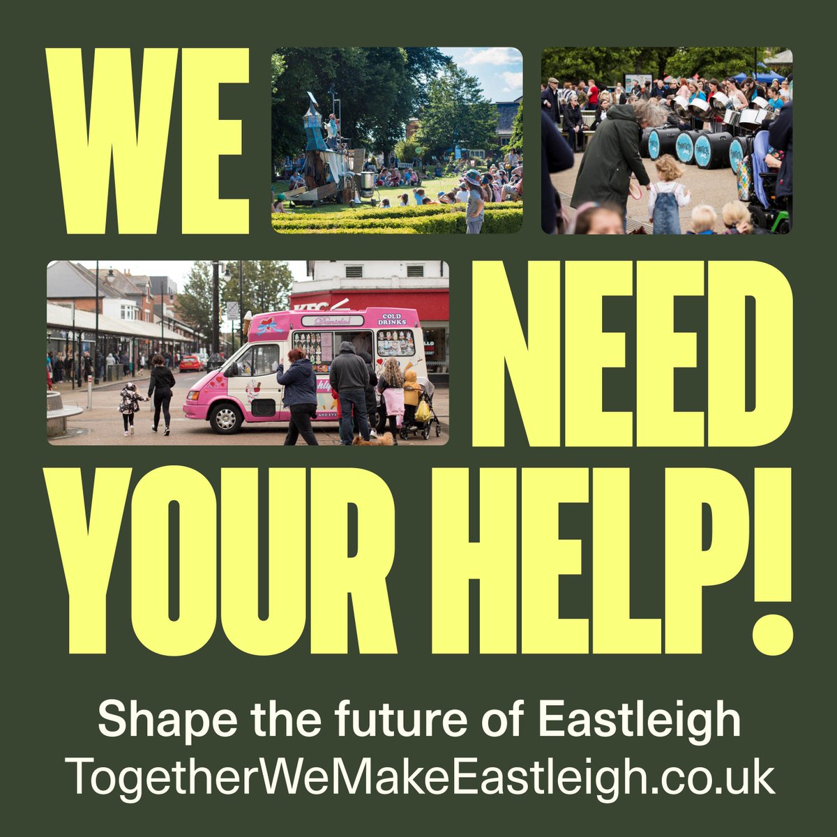 Have your say on the future of Eastleigh town centre!

Share what you currently like, don’t like, and what you feel Eastleigh needs to make it a better place to live, work, study, socialise and shop. buff.ly/4d7RGXr 
#EastleighTownCentre #YourEastleigh #HaveYourSay