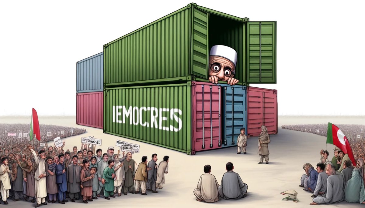Hammad_Azhar's tweet photo. The petrified &amp; unelected government in Pakistan is hiding behind containers. But the public is relentless. https://t.co/6AmZMJVg7n