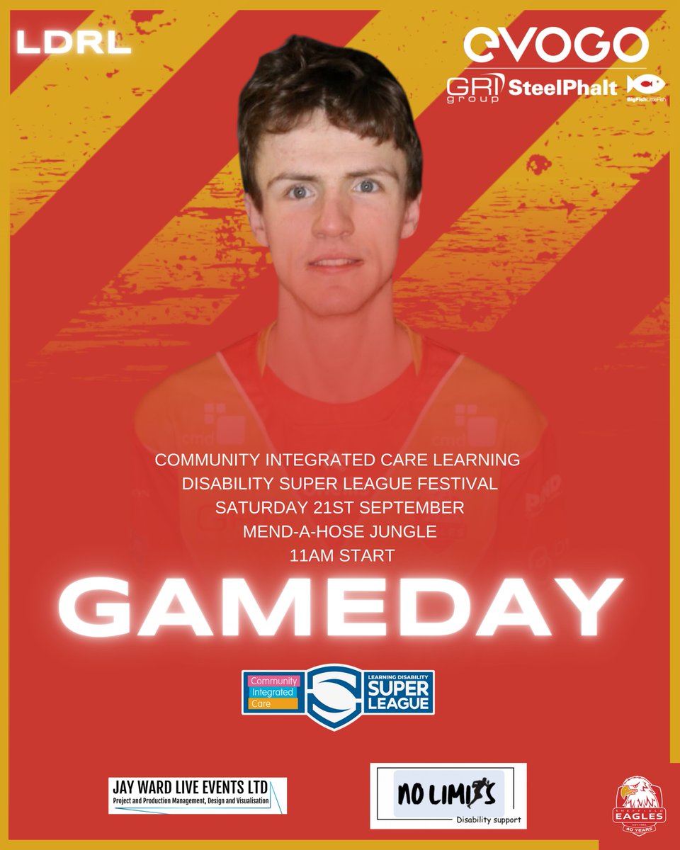 Sheffield Eagles (@sheffieldeagles) on Twitter photo ๐ ๐๐ง'๐ฆ ๐๐๐ ๐๐๐๐ฌ!
Our LDSL team are in Castleford this morning for another <a href="/ComIntCare/">Community Integrated Care</a> <a href="/LDSuperLeague/">Learning Disability Super League</a> festival.
๐๏ธ Mend-a-Hose Jungle
โ๏ธ 11am start
Our LDSL side are proudly sponsored by No Limits Ltd and Jay Ward Live Events.
#StrongerTogether #40Years ๐ ๐๐ง'๐ฆ ๐๐๐ ๐๐๐๐ฌ!
Our LDSL team are in Castleford this morning for another <a href="/ComIntCare/">Community Integrated Care</a> <a href="/LDSuperLeague/">Learning Disability Super League</a> festival.
๐๏ธ Mend-a-Hose Jungle
โ๏ธ 11am start
Our LDSL side are proudly sponsored by No Limits Ltd and Jay Ward Live Events.
#StrongerTogether #40Years