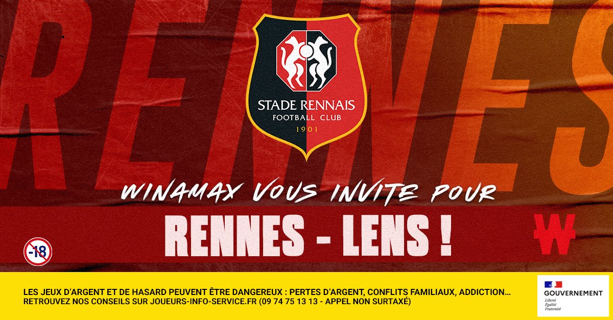 WinamaxSport's tweet photo. ⚽️ 2 places VIP sont à gagner pour @staderennais - @RCLens, samedi 21/09 à 19h !

🎁 Pour participer : retweetez ce tweet, suivez @WinamaxSport et répondez avec votre pseudo Winamax.

👉 Tirage au sort à 12h00 !

📄 Règlement > https://t.co/J6zNcEC5fq https://t.co/JaaMBvJRgs