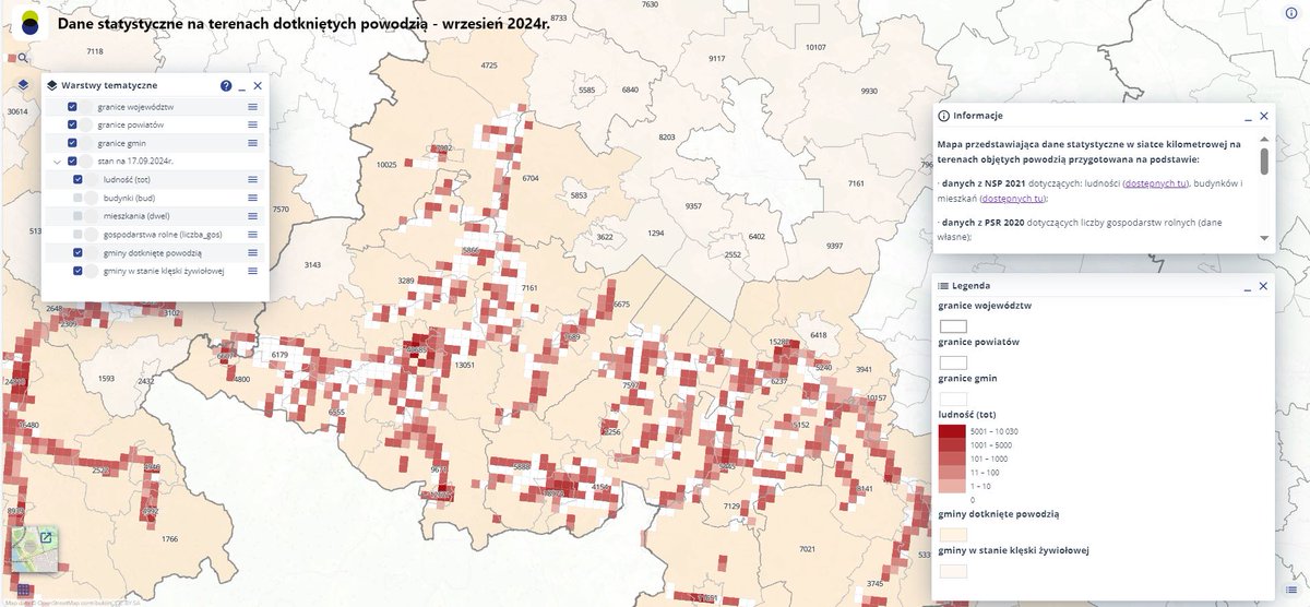 StatPoland's tweet image. In the #GeostatiscPortal has been published the map showing #statisticaldata in a kilometre grid in flood areas. It is available in the #ResourceCatalog geo.stat.gov.pl/app/cat/?lang=…
Information about the data on which it is based ➡️tinyurl.com/y38357hv (in polish)