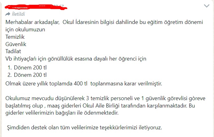 <a href="/ismailari_/">İsmail Arı</a> Her yerde durum aynı. Balıkesir'de veliler sınıf temizliğini kendisi yapıyor. Hizmetli maaşı içinse velilerden aidat isteniyor. Eserinizle gurur duyun <a href="/Yusuf__Tekin/">Yusuf Tekin</a>. Siz tarikatlara, a pardon, vakıflara para akıtmaya devam edin, halk bedelini öder nasılsa.
