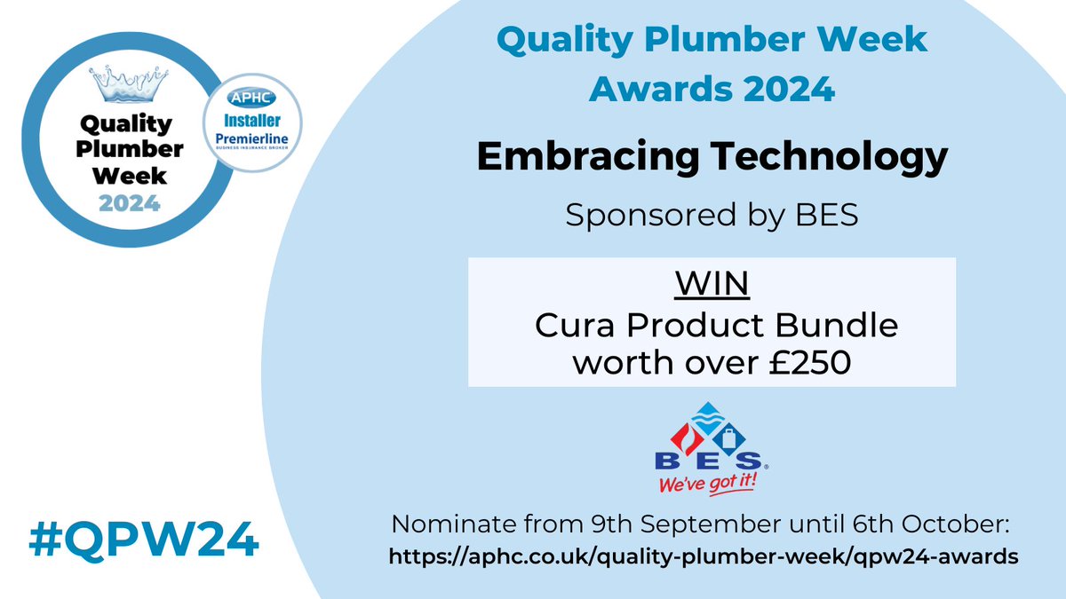 BES Limited (@bes_limited) on Twitter photo <a href="/BES_Limited/">BES Limited</a> proud sponsors of <a href="/APHC_UK/">The Association of Plumbing & Heating Contractors</a>
Quality Plumber Week Awards 2024 #QPW24
Embracing Technology sponsored by BES
WIN £250 CURA products by nominating via form link aphc.co.uk/quality-plumbe… hurry deadline is 6th October <a href="/BES_Limited/">BES Limited</a> proud sponsors of <a href="/APHC_UK/">The Association of Plumbing & Heating Contractors</a>
Quality Plumber Week Awards 2024 #QPW24
Embracing Technology sponsored by BES
WIN £250 CURA products by nominating via form link aphc.co.uk/quality-plumbe… hurry deadline is 6th October