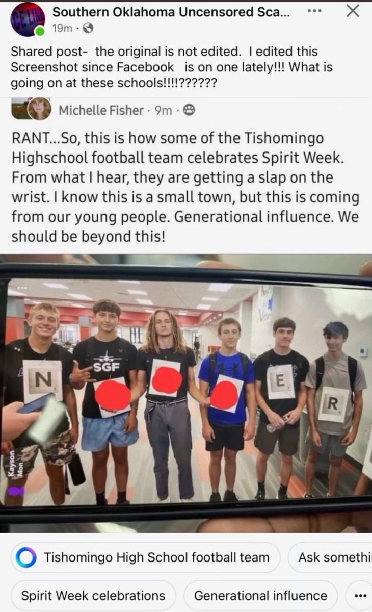 CamSpradling's tweet photo. Ryan Walters needs to be investigating Tishomingo High School and why this is funny for its football players during Spirit Week. @RyanWaltersSupt @DanIsett @oksde Let’s not go back Oklahoma! https://t.co/jYR1C5wmL8