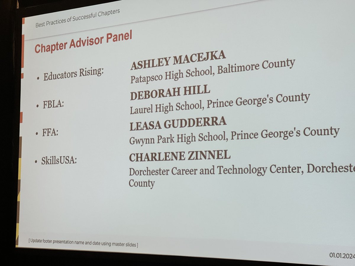 2 of the 4 CTE Student Organization Adviser Panelists at the Maryland State Department of Education CTSO Joint Adviser Training were <a href="/PGCPSCTE/">PGCPS Career and Technical Education</a> Educators. Kudos to Mrs. Hill and Ms. Gudderra. <a href="/pgcps/">PGCPS</a> has <a href="/MDFBLA/">Maryland FBLA</a> <a href="/MarylandFFA/">MD FFA Association</a>, Ed Rising &amp; <a href="/MD_SkillsUSA/">MdSkillsUSA</a> <a href="/MdPublicSchools/">Maryland State Department of Education</a>