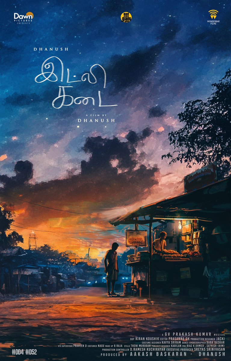 Red Giant Movies (@redgiantmovies_) on Twitter photo Beyond excited to be a part of #DD4🎉🥁
Presenting the title of #D52, #IdliKadai, starring <a href="/dhanushkraja/">Dhanush</a> 😎
<a href="/DawnPicturesOff/">DawnPictures</a> @aakashbaskarann <a href="/MShenbagamoort3/">M Shenbagamoorthy</a> <a href="/wunderbarfilms/">Wunderbar Films</a> <a href="/sreyas88/">sreyas.t.s</a> <a href="/gvprakash/">G.V.Prakash Kumar</a> #IdliKadai <a href="/teamaimpr/">Team AIM</a> Beyond excited to be a part of #DD4🎉🥁
Presenting the title of #D52, #IdliKadai, starring <a href="/dhanushkraja/">Dhanush</a> 😎
<a href="/DawnPicturesOff/">DawnPictures</a> @aakashbaskarann <a href="/MShenbagamoort3/">M Shenbagamoorthy</a> <a href="/wunderbarfilms/">Wunderbar Films</a> <a href="/sreyas88/">sreyas.t.s</a> <a href="/gvprakash/">G.V.Prakash Kumar</a> #IdliKadai <a href="/teamaimpr/">Team AIM</a>