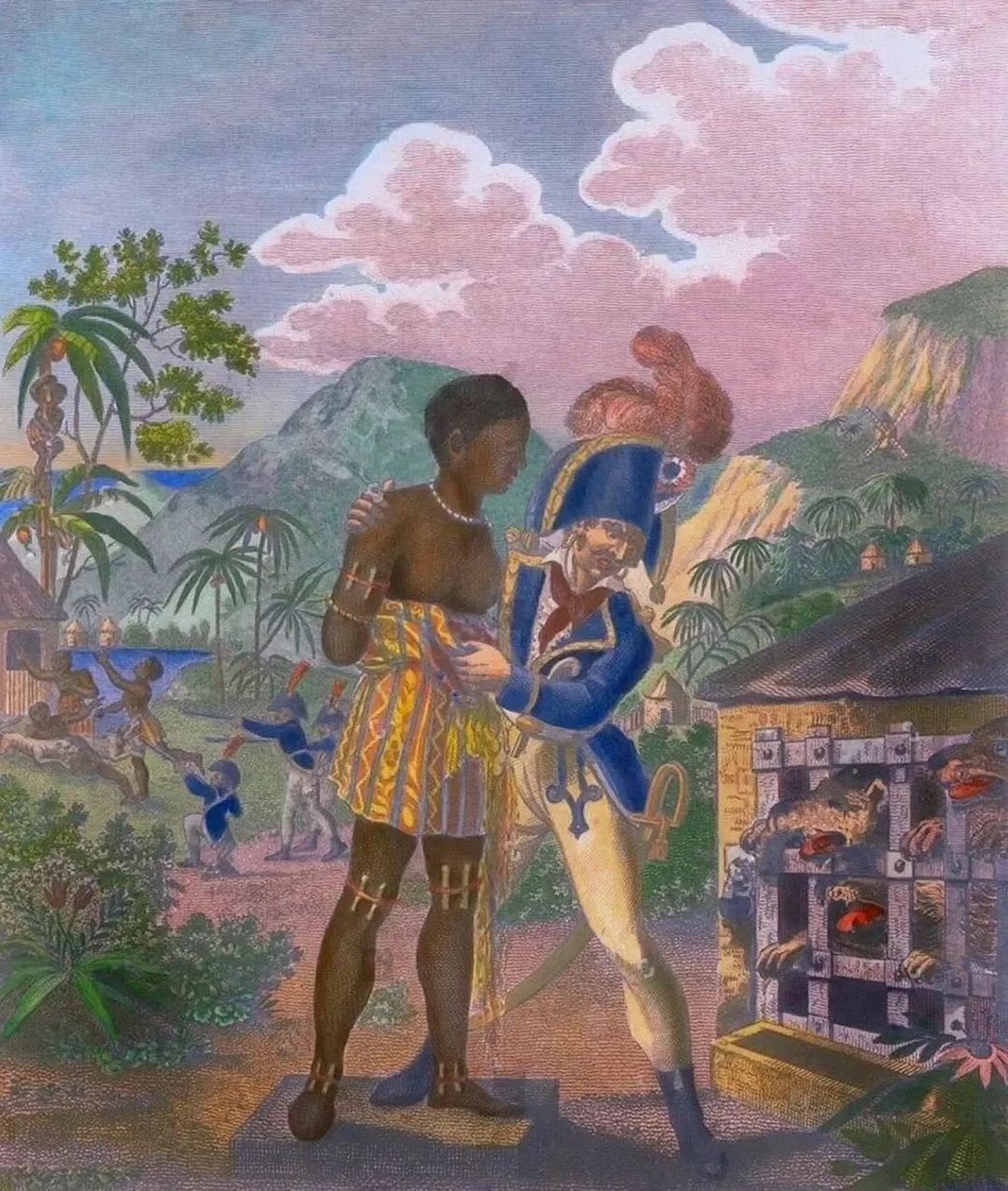 JeanJacquesDes7's tweet photo. The lies of the Haitian Revolution depicted in 2 paintings:

1) Haitians did not kill innocent white people.
2) Haitians killed slave owners who trained their flesh eating dogs to eat slaves.

For that, white supremacy will make Haiti pay forever like Palestine today. https://t.co/6JhbLsr0M8