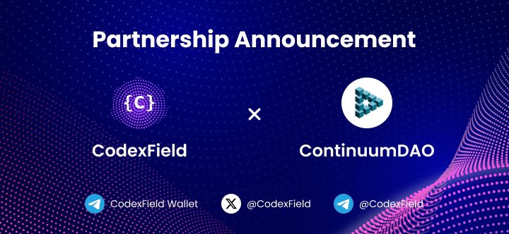 🎉 CodexField X ContinuumDAO 🎉
We’re thrilled to announce our partnership with <a href="/ContinuumDAO/">ContinuumDAO</a> , a chainless solution provider for RWA projects by establishing a decentralized MPC network governed by a cross-chain DAO. 

🚀 Both ContinuumDAO and CodexField have the mission to