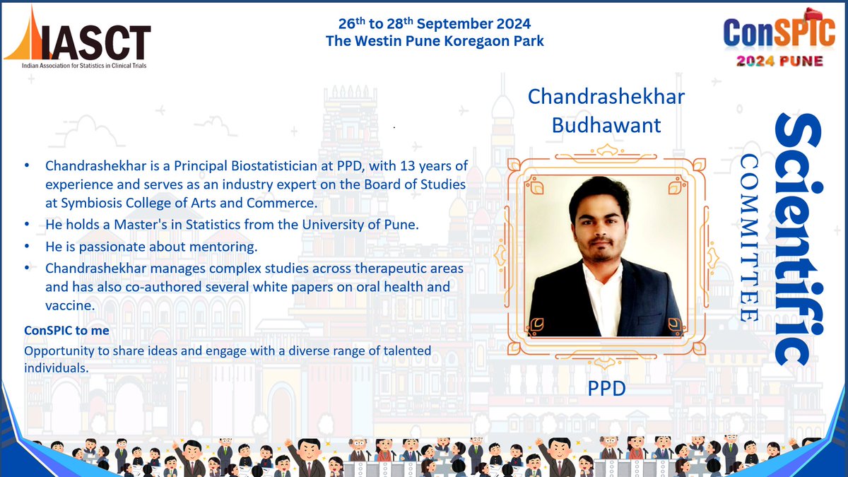 IASCT_Net's tweet photo. ConSPIC2024 Scientific Committee.
Meet: Chandrashekhar Budhawant
Thank You Chandrashekhar Budhawant being part of ConSPIC2024 Scientific Committee.
#ConSPIC2024 #IASCT #thankyou
Ashish Charles, Dr. Pooja Shinde (PT), Nishanth Nalan, Jagannath P S, Surendra Yajamanam, Rashmi Jain https://t.co/WGCSw8XXG0