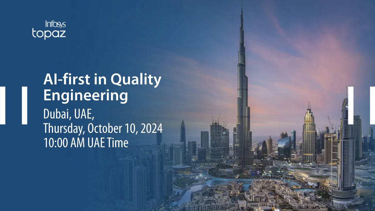 InfosysEvents's tweet photo. Infosys is hosting a peer networking ‘AI-first in Quality Engineering’ event in Dubai in collaboration with @lambdatesting. Hear from industry experts at #AIfirstQEDubai2024. Register today. https://t.co/luGrfq6GcX @niranvs @VensIyengar

#InfosysTopaz #InfyTesting https://t.co/3yk8OxcFOv