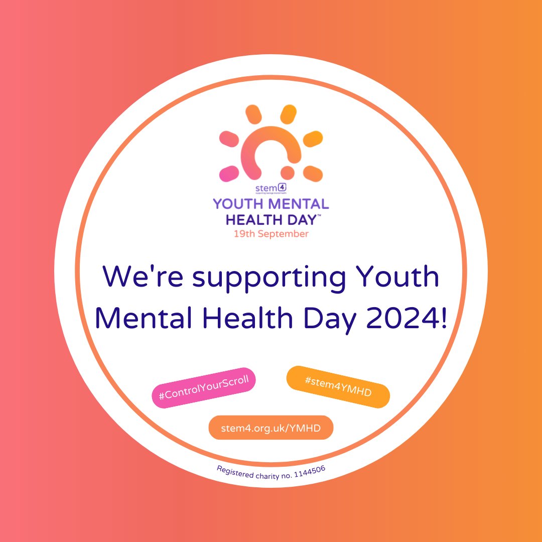 We are proud to be supporting stem4 ‘s Youth Mental Health Day. The theme of #stem4YMHD this year is #ControlYourScroll, to equip young people with the simple digital hacks and mental health strategies needed for a positive and safe online experience.
stem4.org.uk