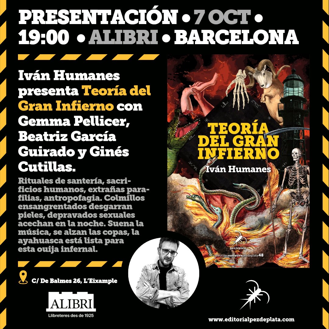 👹👹 'Teoría del Gran Infierno' está a puntito a puntito. En poco más de una semana estará en librerías y el 7 de octubre montamos la ouija en Alibri. 💀🧟💥

#teoríadelgraninfierno #ivánhumanes #microrrelatos #terror #weird #pulp #alibri #barcelona #pezdeplata