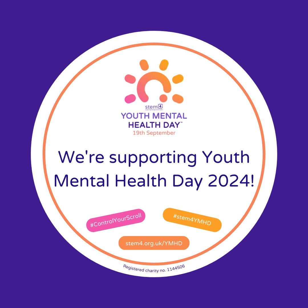 We are proud to be supporting stem4 ‘s Youth Mental Health Day. The theme of #stem4YMHD this year is #ControlYourScroll, to equip young people with the simple digital hacks and mental health strategies needed for a positive and safe online experience.
stem4.org.uk