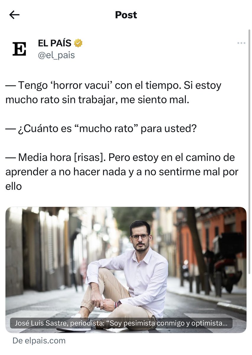 Tengo la dolencia opuesta. Podría estar hasta mayo sin hacer nada y sentirme al borde de la realización personal.