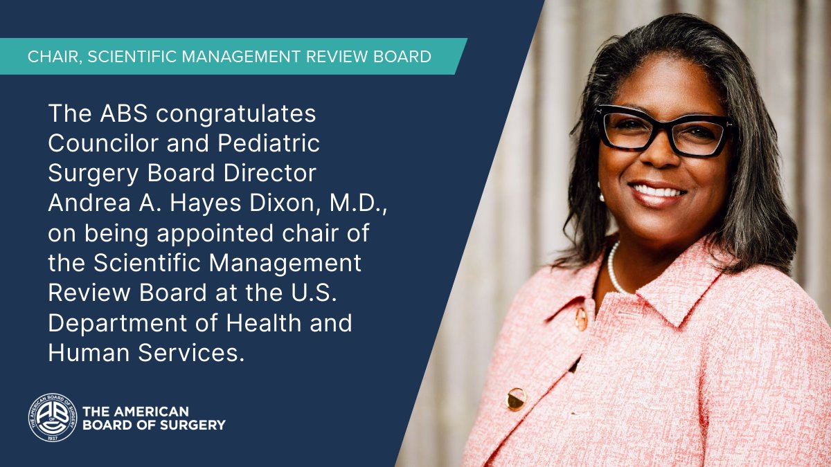 AmBdSurg's tweet photo. Congratulations to ABS Councilor &amp; #PSBABS Director, @AndreaHayesMD, on being appointed chair of the Scientific Management Review Board at @HHSGov: https://t.co/8uDiijreUl https://t.co/tN8QpNi4EH