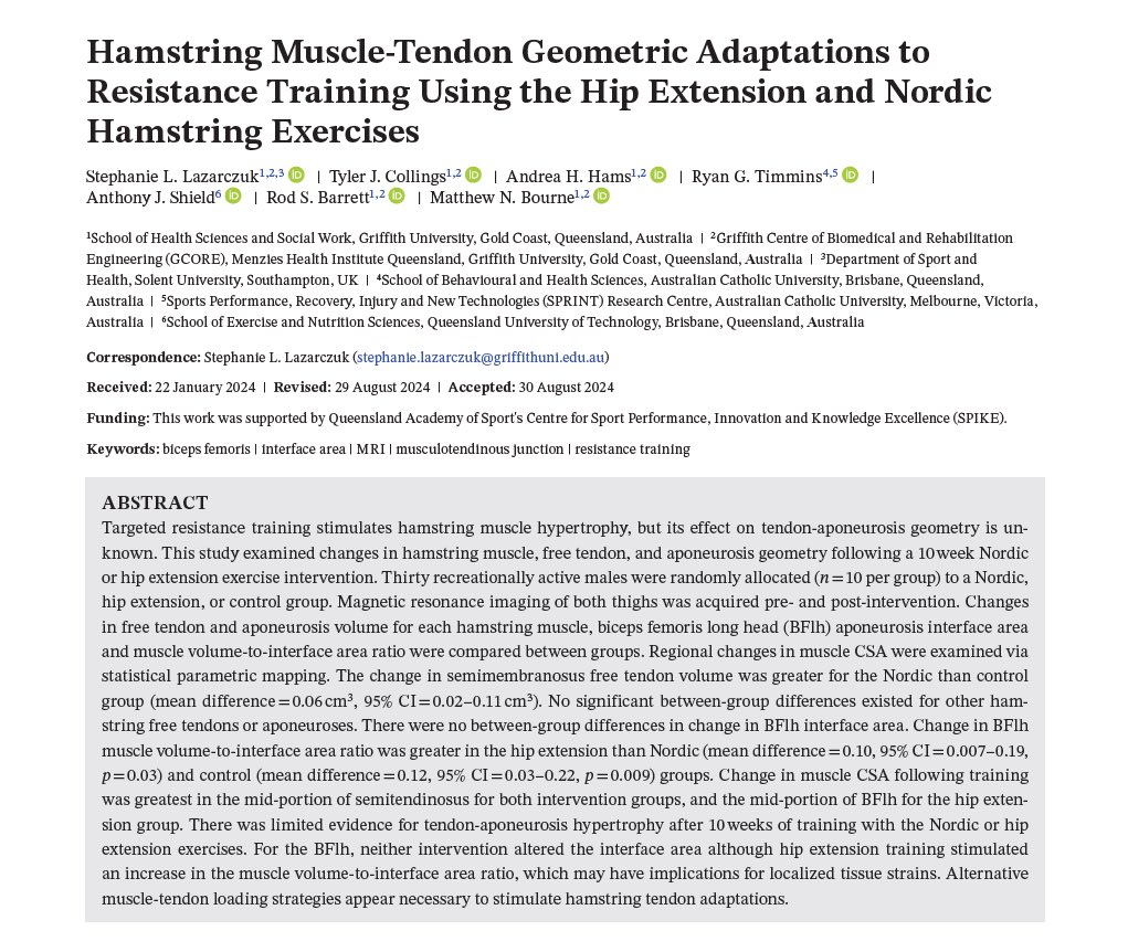 StephLaz_'s tweet image. 🚨New open access publication alert!🚨
Hamstring Muscle-Tendon Geometric Adaptations to Resistance Training Using the Hip Extension and Nordic Hamstring Exercises
Article available here: onlinelibrary.wiley.com/doi/10.1111/sm…
A short summary 🧵 below 👇🏻