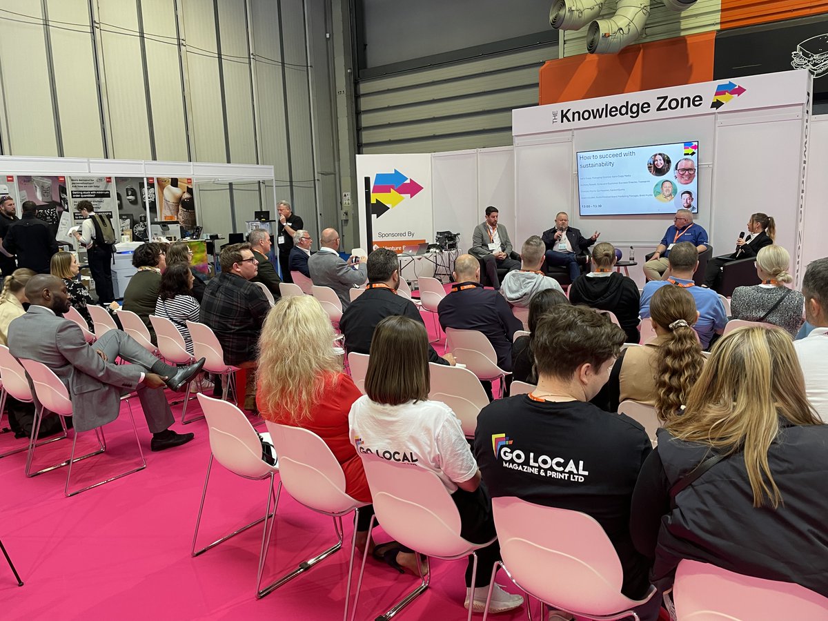Happening now at the Knowledge Zone: How to succeed with #sustainability. <a href="/KarisCoppMedia/">Karis Copp</a> leads the discussion with Anthony Rowell, Adam Louden and Dominic Harris