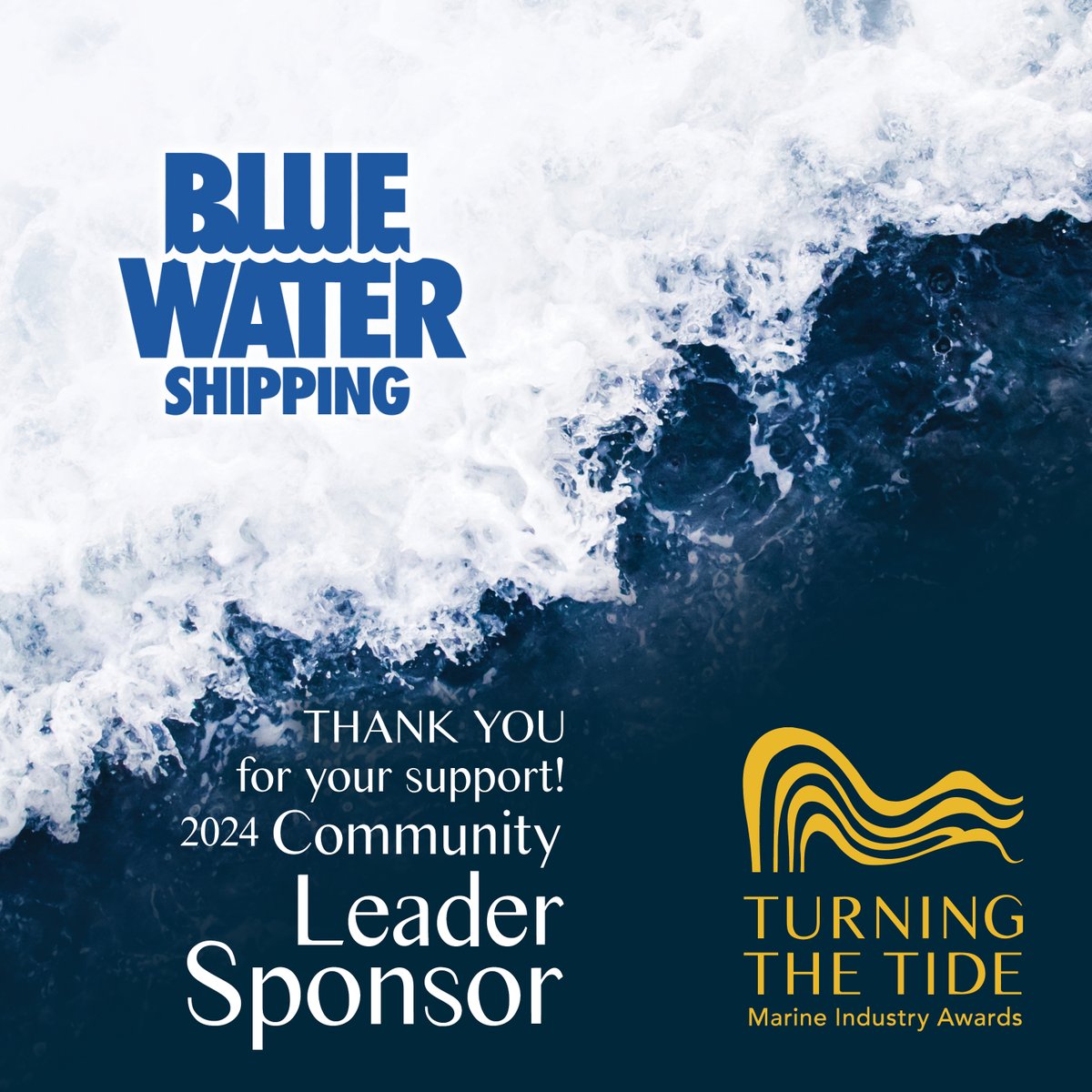 Thank you, Blue Water Shipping (<a href="/bwsglobal/">Blue Water Shipping</a>), for supporting the 7th annual Turning the Tide Marine Industry Awards! Mark your calendars for September 28th to honour outstanding achievements and contributions. 🗓️ 😌

turningthetideawards.ca/event 

#TurningTheTide #ThankYou