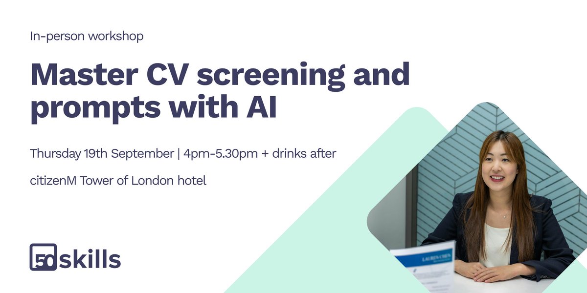 50skillsHR's tweet image. At a loose end this afternoon in London? Why not join our workshop (4pm) or meet us for drinks after at the Tower of London Hotel.

Reply if you&apos;re interested and we&apos;ll send you all the details.

#CVscreening #AIinHR #HRworkshop