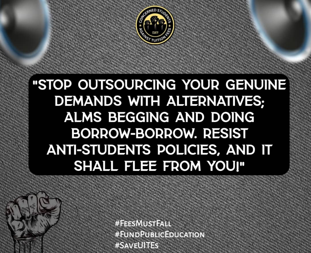 csatf_ng's tweet photo. Stop alms begging!
Say *NO* to students loan!
Join the protest on Friday as we continue to demand total reversal of fees.
#StudentsnotBeggars
#Feesmustfall
#FundEducationNow
#SaveUITES https://t.co/nUO8S1ezaK