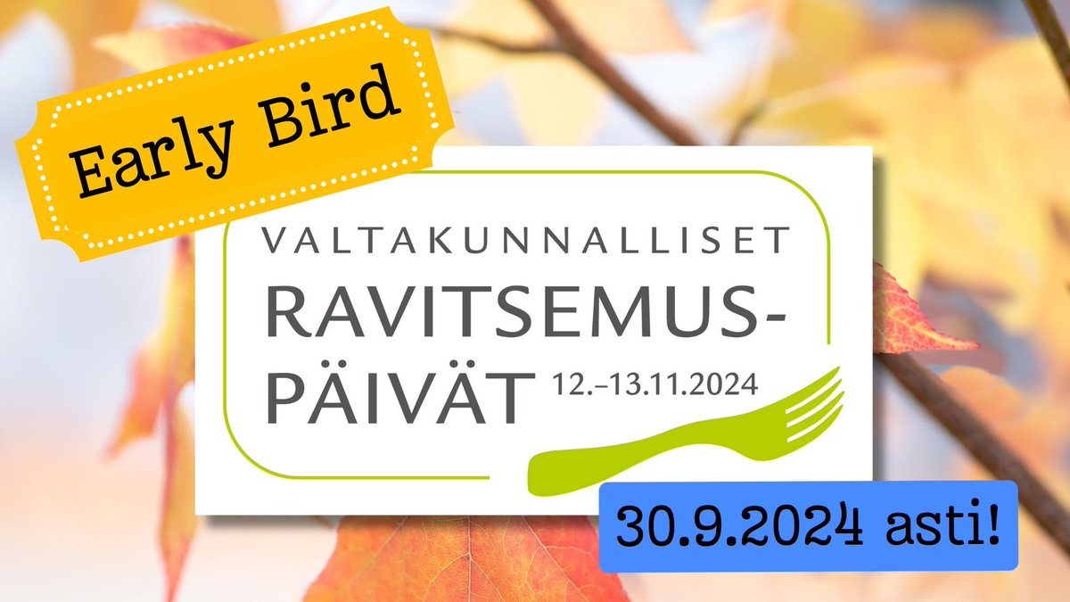 Ravitsemuspäivät 2024 lähestyvät! 12.–13.11. Helsingissä puhutaan aivoterveydestä ja ravitsemuksesta 🧠🍎. Early bird -hinnat päättyvät pian – ilmoittaudu nyt ja varmista paikkasi!

Lue lisää ja ilmoittaudu: rty.fi
#Ravitsemuspäivät #Aivoterveys #Ravitsemus