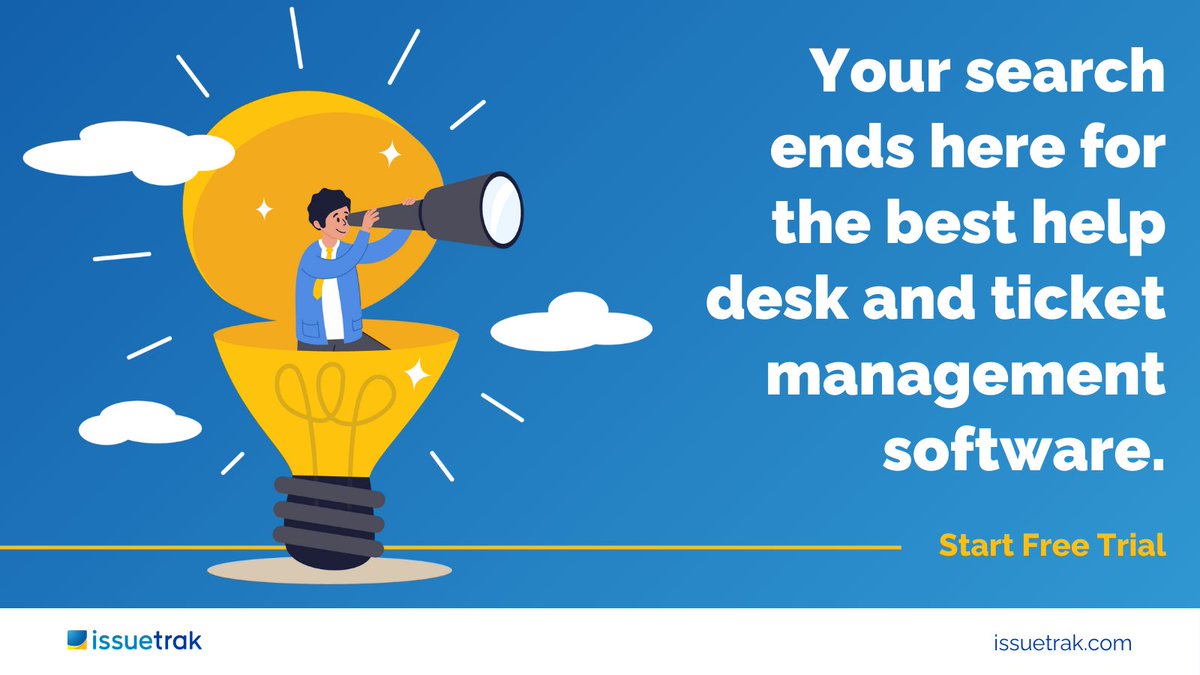 Issuetrak's tweet image. Simplify your help desk with Issuetrak! Streamline operations, reduce response times, and deliver exceptional support. Keep your team organized and issues resolved efficiently.
Start a free trial today!
#HelpDeskSolutions #Issuetrak #CustomerSupport