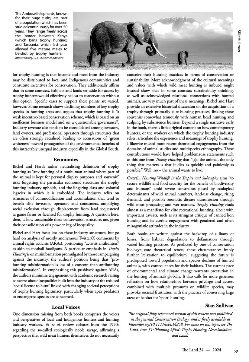 #TrophyHunting requires large areas of #land, so it's great to see my book review of Fa et al.'s "Hunting Wildlife in the Tropics &amp; Subtropics" &amp; Bichel &amp; Hart's "Trophy Hunting" republished in The Land Magazine <a href="/TheLandMag/">The Land Magazine</a>

#Hunting for #Conservation (?)

thelandmagazine.org.uk/sites/default/…