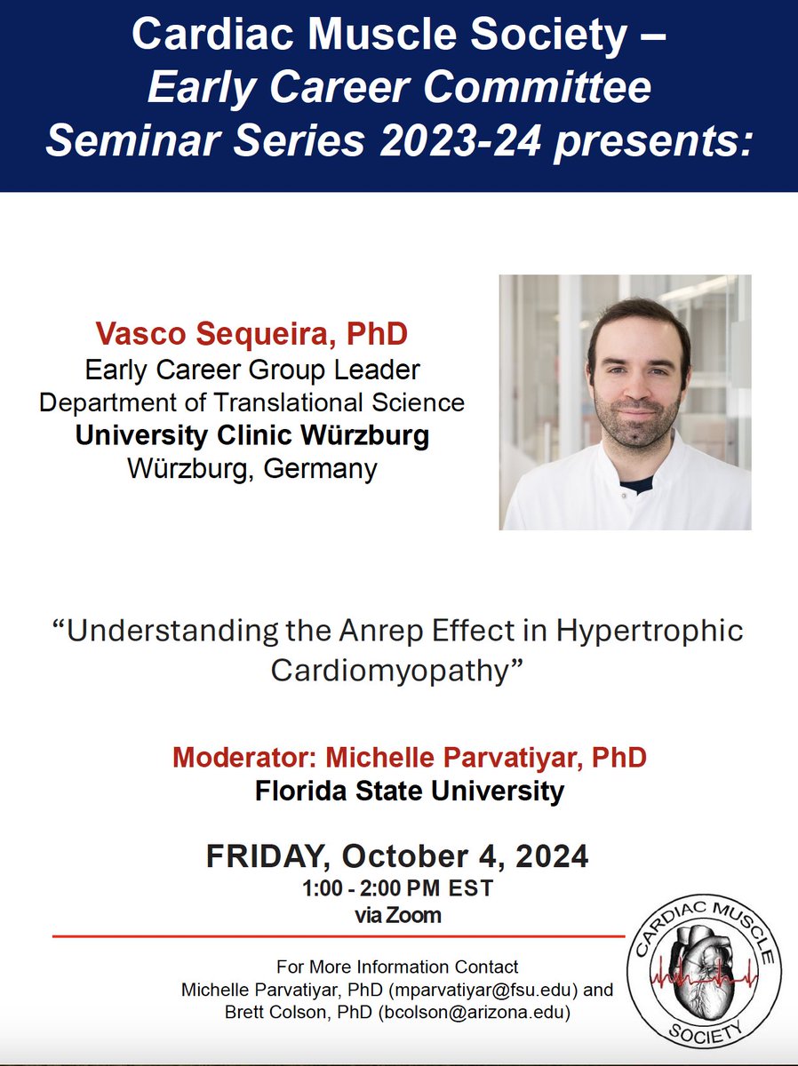 MuscleCardiac's tweet image. Please join us for our upcoming ECC sponsored virtual seminar.
When: Oct 4, 2024 01:00 PM Eastern Time (US and Canada)
Register in advance for this meeting:
fsu.zoom.us/meeting/regist…
After registering, you will receive a confirmation email with information to join the meeting.