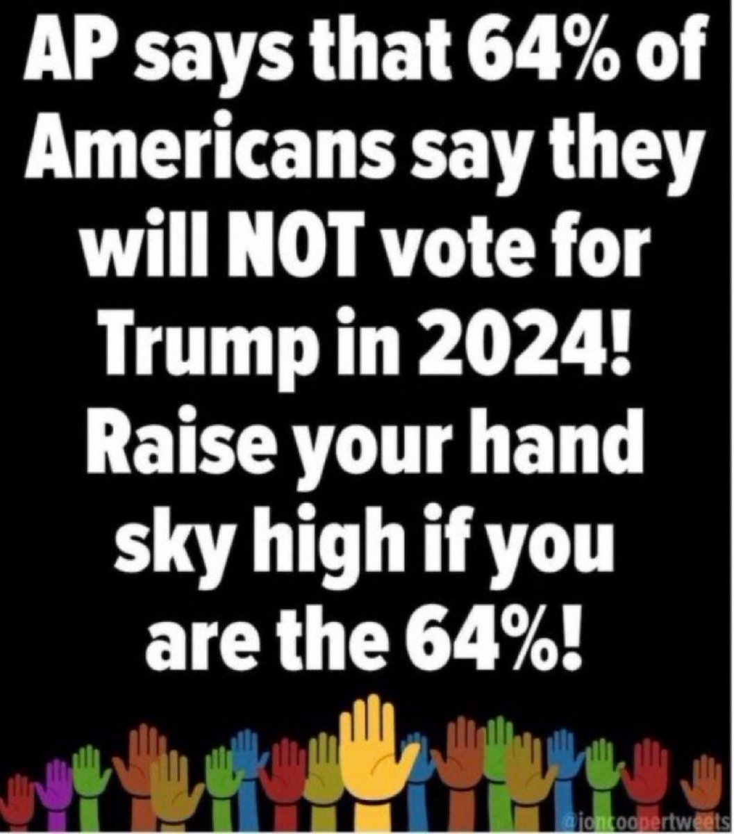 Count me in! I'm not voting for Donald Trump! If you aren't voting for Donald Trump, raise your hand!  🙋‍♂️ 🙋‍♀️ 🙋