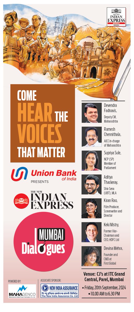 The New Indian Express (@newindianxpress) on Twitter photo The New Indian Express' #MumbaiDialogues | Come Hear The Voices That Matter
Venue: CJ’s at ITC Grand Central, Parel, Mumbai
On 20th Sept, Friday
<a href="/UnionBankTweets/">Union Bank of India</a> <a href="/NewIndAssurance/">New India Assurance</a> The New Indian Express' #MumbaiDialogues | Come Hear The Voices That Matter
Venue: CJ’s at ITC Grand Central, Parel, Mumbai
On 20th Sept, Friday
<a href="/UnionBankTweets/">Union Bank of India</a> <a href="/NewIndAssurance/">New India Assurance</a>